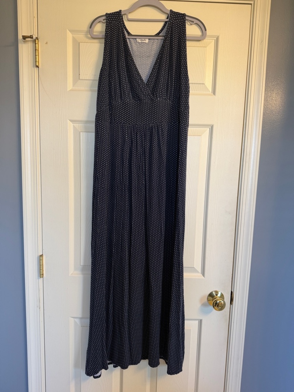 Loveappella Navy Maxi Dress with White Polka Dots